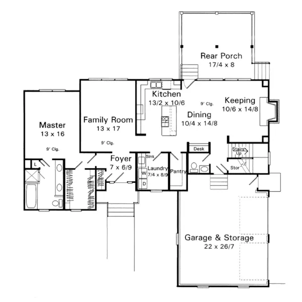 Waterfront House Plan First Floor - Farrell Crossing Southern Home 039D-0034 - Search House Plans and More