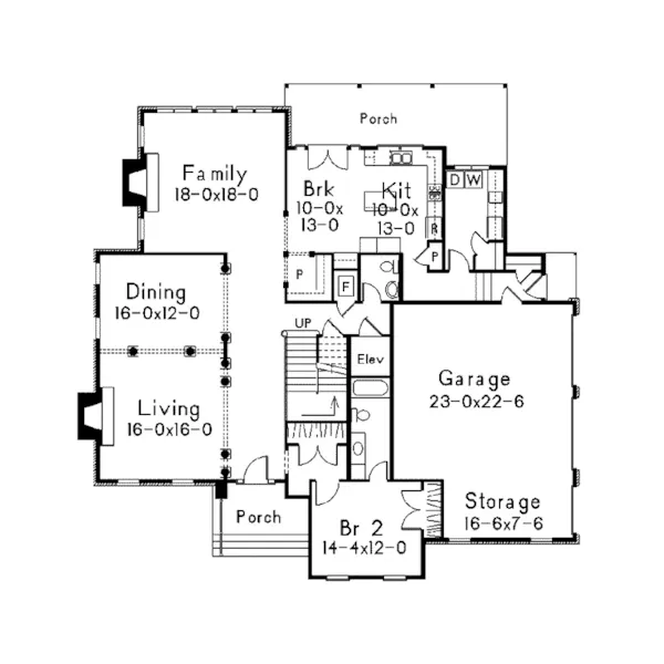 Traditional House Plan First Floor - Waterford Traditional Home 040D-0020 - Shop House Plans and More