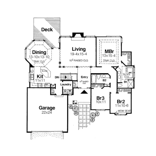 Ranch House Plan First Floor - Sweetway Traditional Ranch Home 042D-0001 - Shop House Plans and More