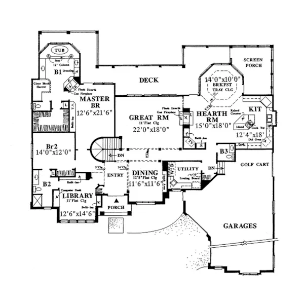 Southwestern House Plan First Floor - Wood Ranch Florida Style Home 042D-0007 - Shop House Plans and More