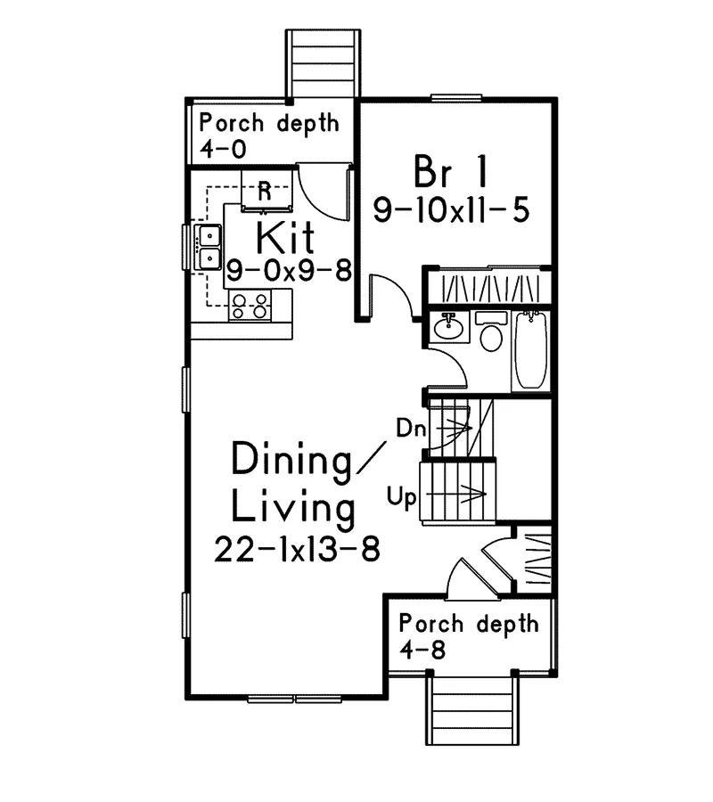 Cabin & Cottage House Plan First Floor - Westover Compact Narrow Lot Home 045D-0013 - Shop House Plans and More