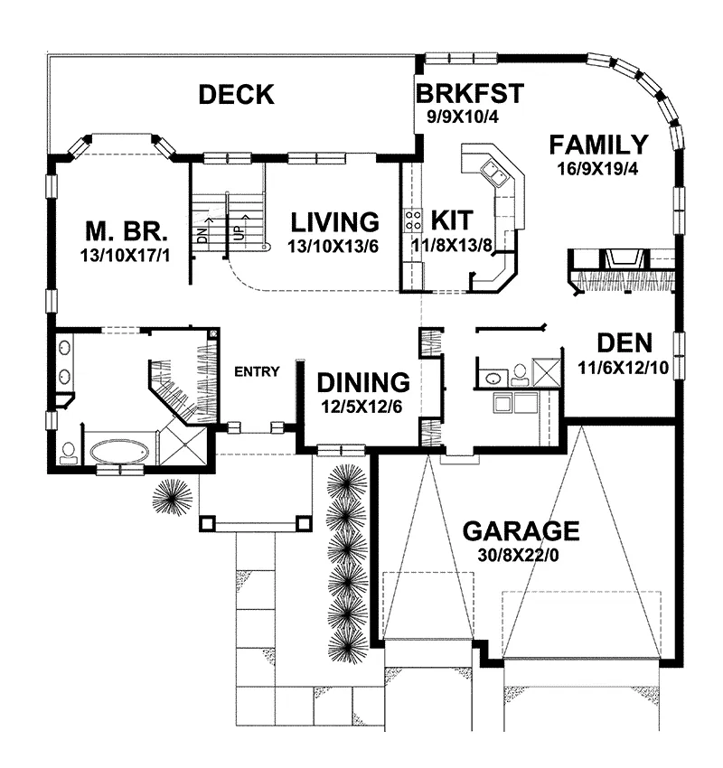 Southwestern House Plan First Floor - Marigold Traditional Home 046D-0019 - Shop House Plans and More