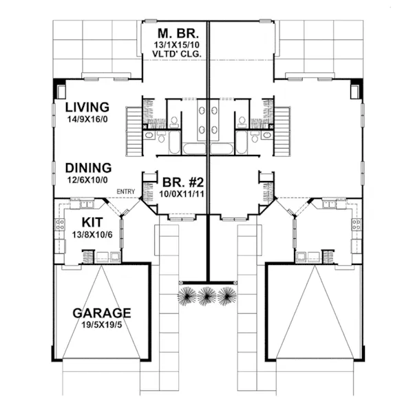 Southwestern House Plan First Floor - Singlepath Duplex Home 046D-0028 - Shop House Plans and More