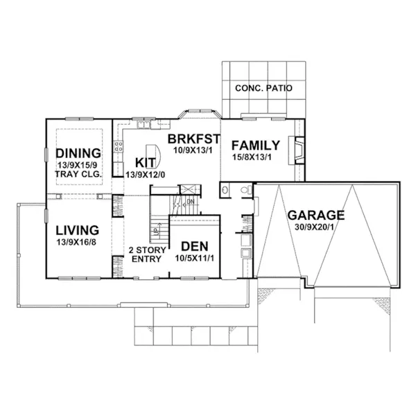 Southern House Plan First Floor - Killarney Country Farmhouse 046D-0030 - Search House Plans and More