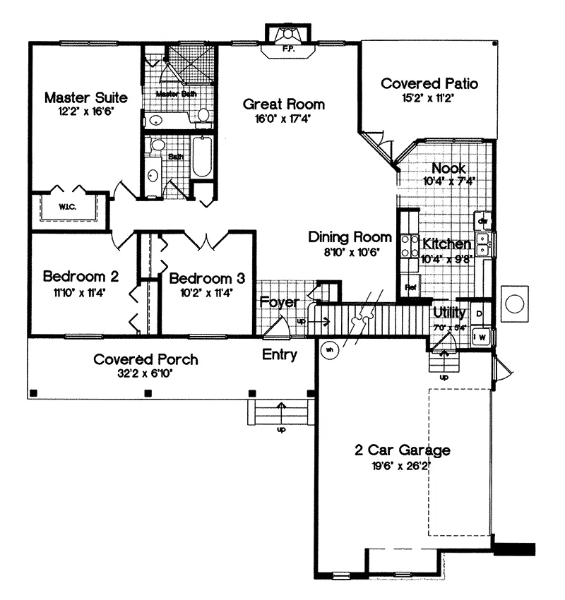 Southern House Plan First Floor - Buchanan Creek Rustic Home 047D-0005 - Search House Plans and More