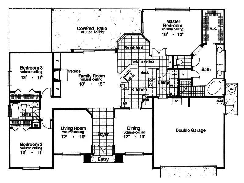 Ranch House Plan First Floor - Plant City Sunbelt Home 047D-0020 - Shop House Plans and More