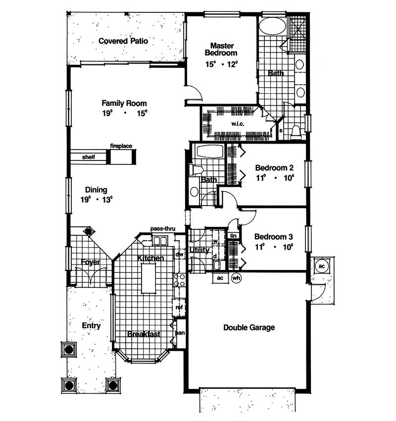 Ranch House Plan First Floor - Walden Valley Sunbelt Home 047D-0021 - Shop House Plans and More