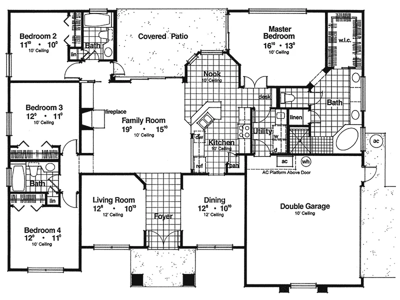 Ranch House Plan First Floor - Samoset Sunbelt Style Home 047D-0036 - Shop House Plans and More