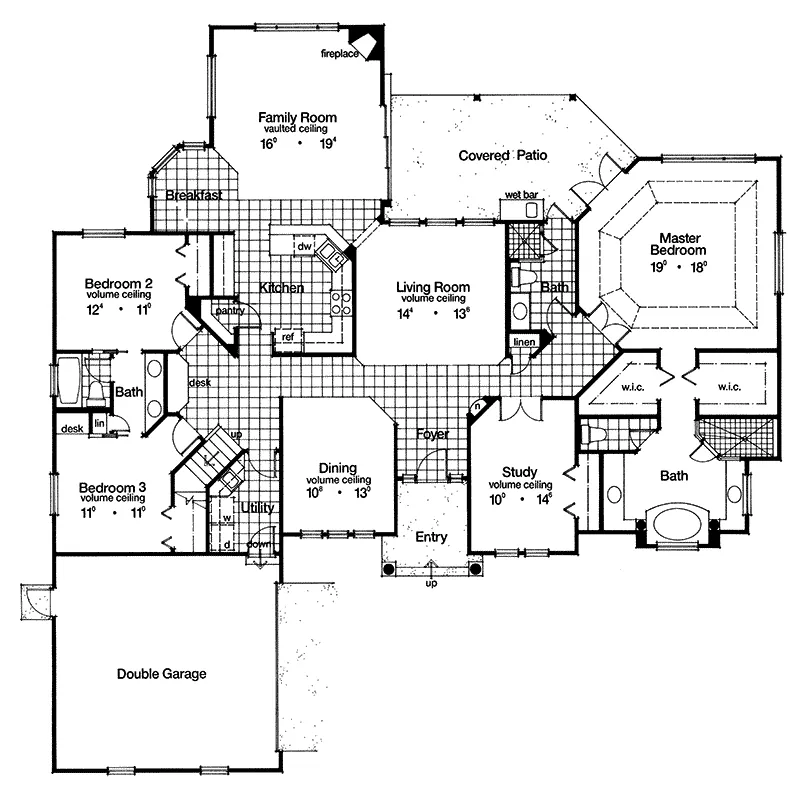 Ranch House Plan First Floor - Misty Creek Sunbelt Ranch Home 047D-0045 - Shop House Plans and More