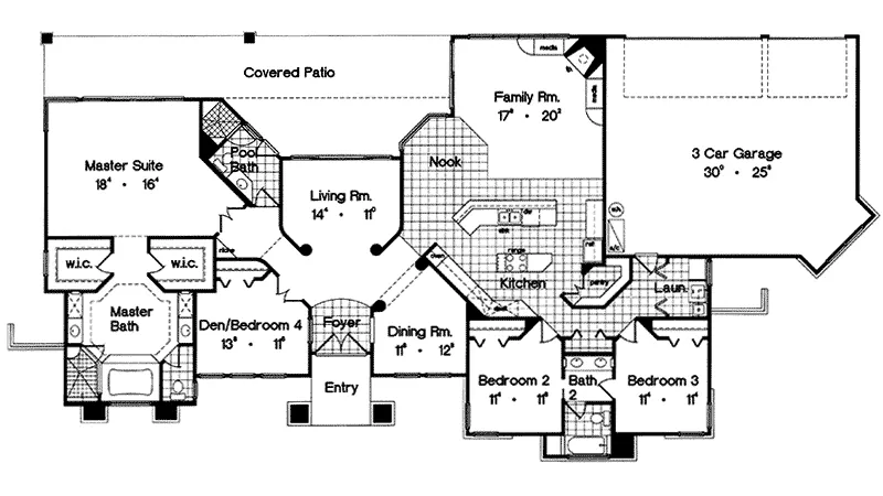 Prairie House Plan First Floor - Palm Aire Adobe Style Home 047D-0046 - Shop House Plans and More