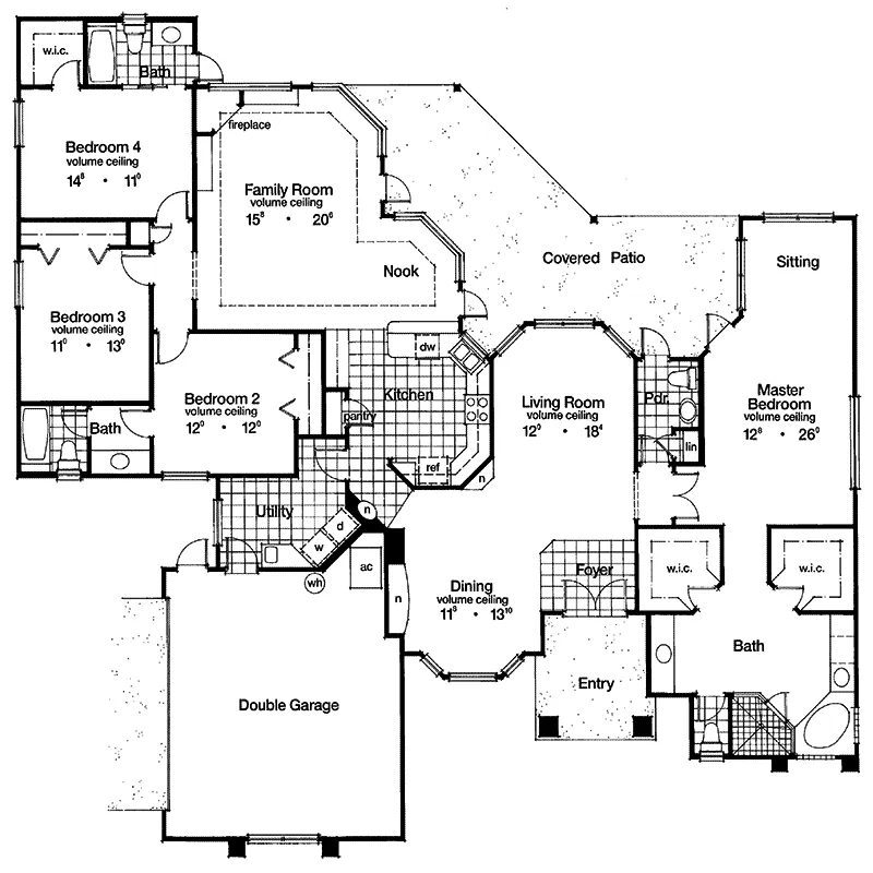 Santa Fe House Plan First Floor - Gulf Gate Spanish Sunbelt Home 047D-0047 - Search House Plans and More