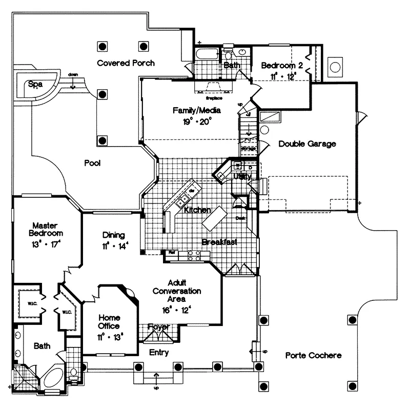 Southern House Plan First Floor - Foxtown Craftsman Home 047D-0049 - Search House Plans and More