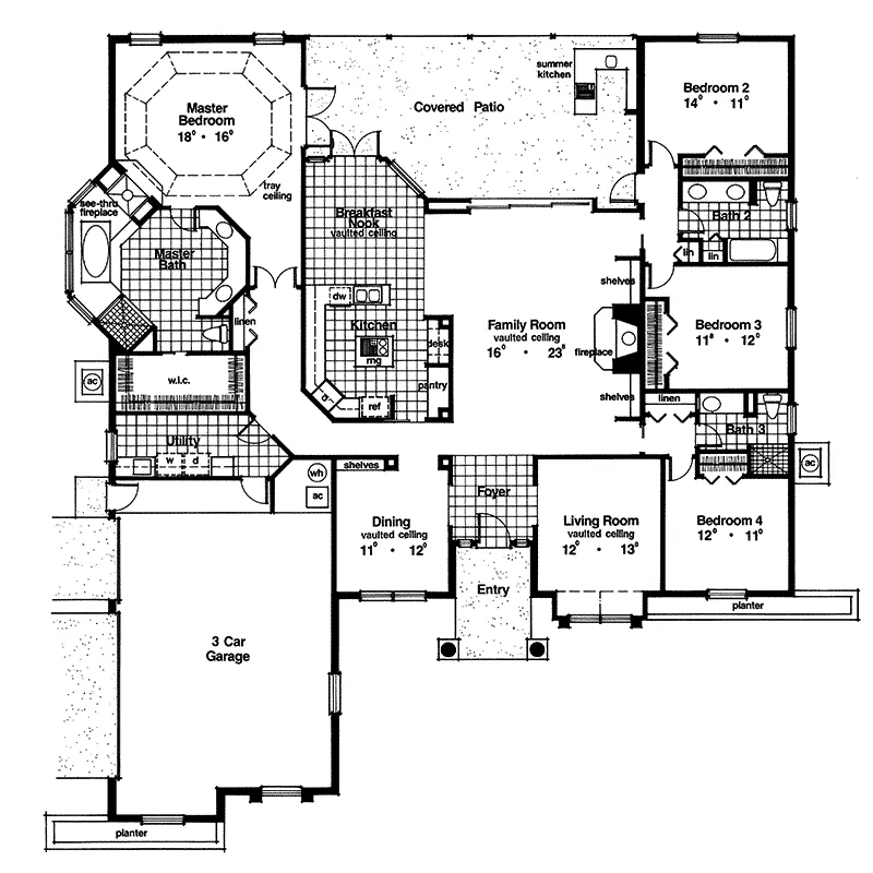 Southern House Plan First Floor - Elam Spanish Sunbelt Style Home 047D-0051 - Search House Plans and More
