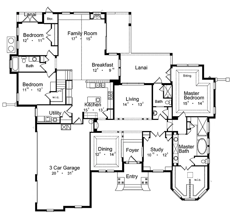Sunbelt House Plan First Floor - Sandpiper Luxury Sunbelt Home 047D-0052 - Shop House Plans and More