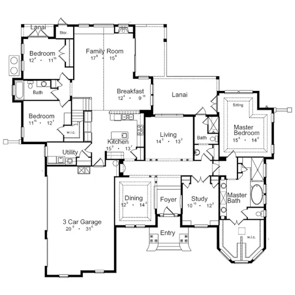 Southwestern House Plan First Floor - Sandpiper Luxury Sunbelt Home 047D-0052 - Shop House Plans and More