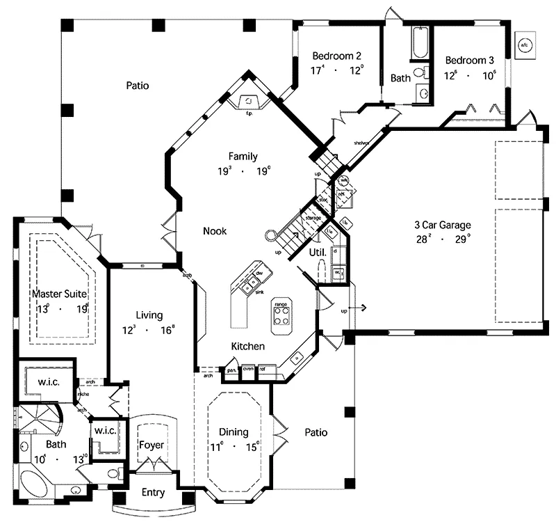 Victorian House Plan First Floor - Bannon Luxury Sunbelt Home 047D-0054 - Search House Plans and More