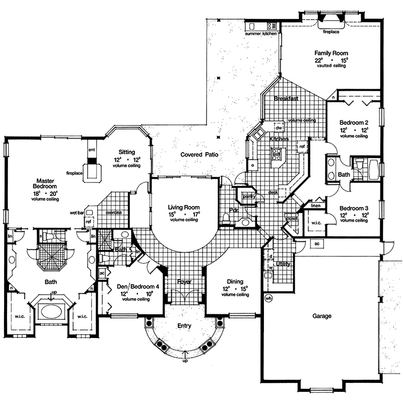 Traditional House Plan First Floor - Berkley Spanish Home 047D-0059 - Search House Plans and More