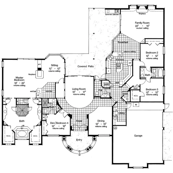 Ranch House Plan First Floor - Berkley Spanish Home 047D-0059 - Search House Plans and More