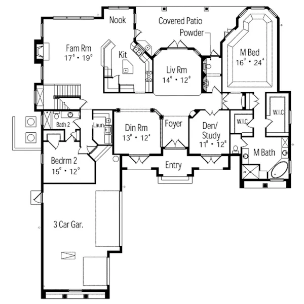 Southwestern House Plan First Floor - Ariana Manor Mediterranean Home 047D-0063 - Search House Plans and More