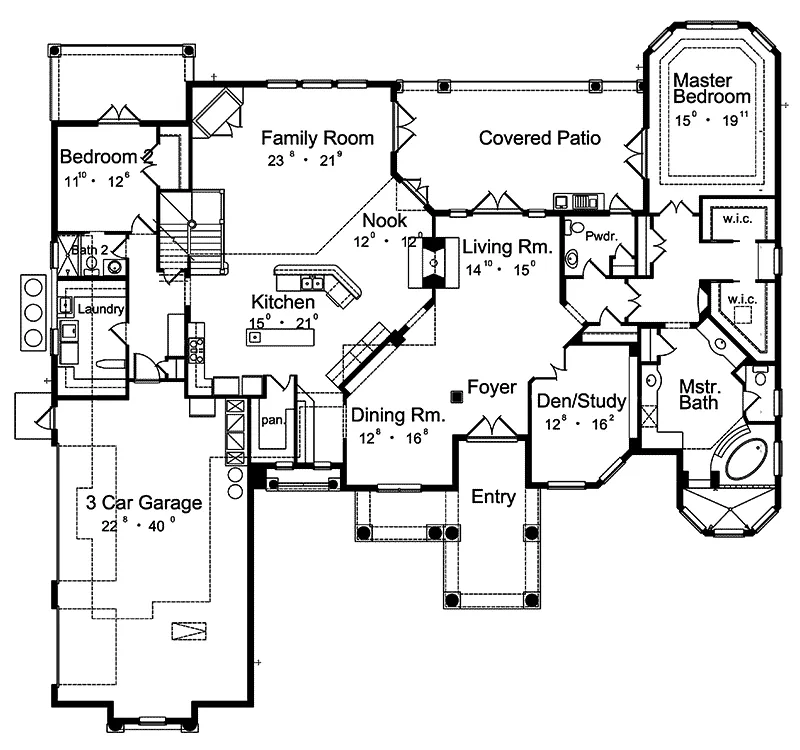Sunbelt House Plan First Floor - Corvina Mediterranean Home 047D-0064 - Search House Plans and More