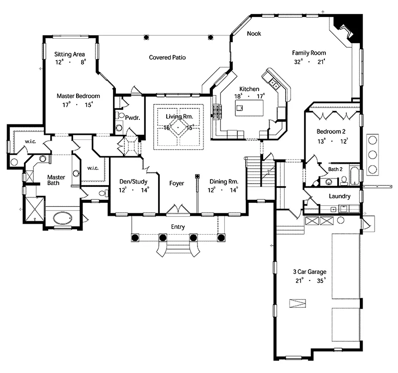 Plantation House Plan First Floor - Lakeland Square Southern Home 047D-0065 - Shop House Plans and More