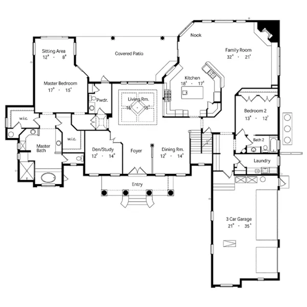 Traditional House Plan First Floor - Lakeland Square Southern Home 047D-0065 - Shop House Plans and More