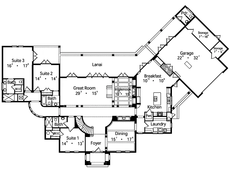 Santa Fe House Plan First Floor - Crescent Beach Florida Home 047D-0067 - Search House Plans and More
