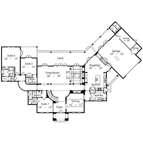 Southern House Plan First Floor - Crescent Beach Florida Home 047D-0067 - Search House Plans and More