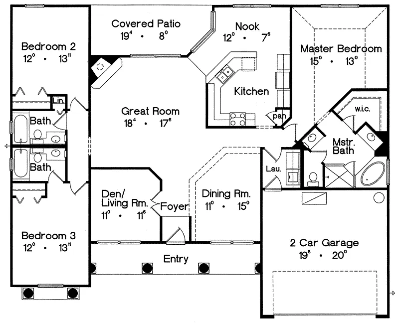 Ranch House Plan First Floor - Longboat Key Florida Style Home 047D-0075 - Shop House Plans and More