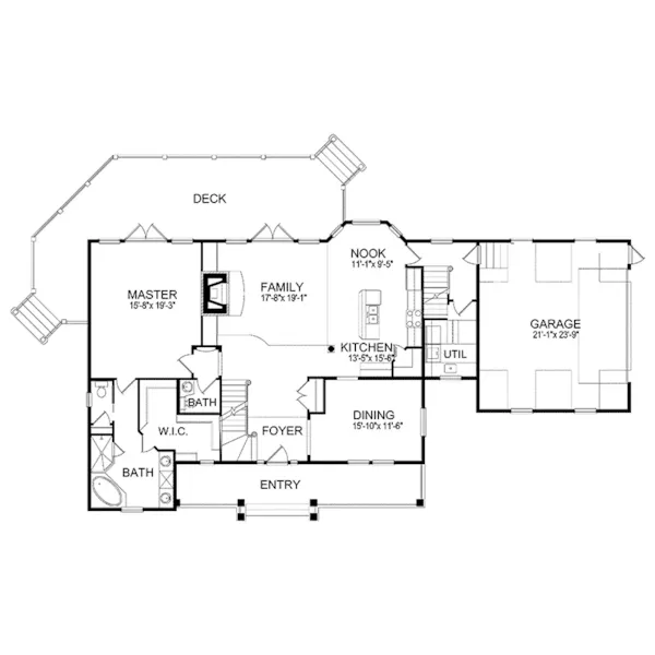 Mountain House Plan First Floor - Pondella Rustic Log Home 047D-0081 - Shop House Plans and More