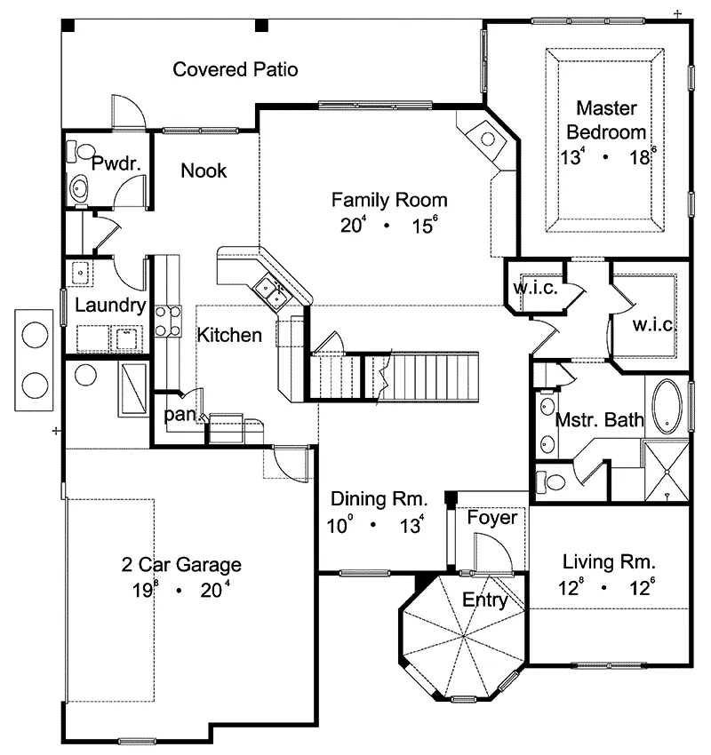 Santa Fe House Plan First Floor - MacArthur Southwestern Home 047D-0082 - Shop House Plans and More