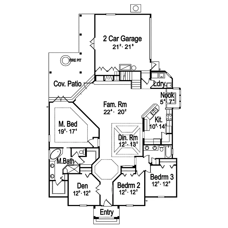 Southwestern House Plan First Floor - Dorsey Park European Home 047D-0083 - Search House Plans and More