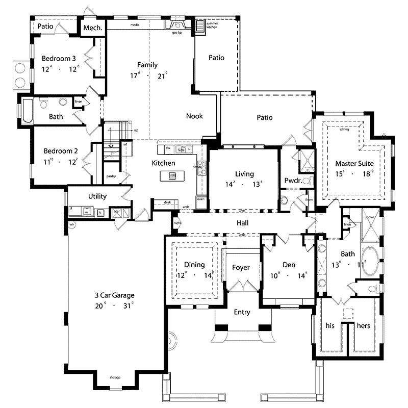 English Cottage House Plan First Floor - Wellington Hill European Home 047D-0084 - Shop House Plans and More