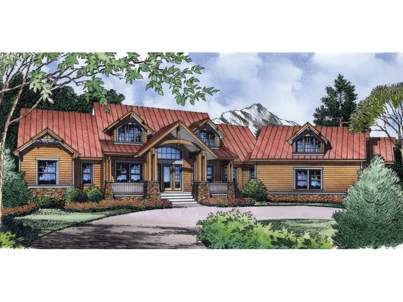Rustic Mountain Style Home With Metal Roof And Large Dormers