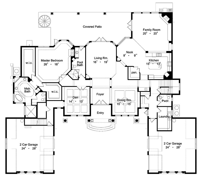 Traditional House Plan First Floor - Palmetto Park Mediterranean Home 047D-0097 - Shop House Plans and More