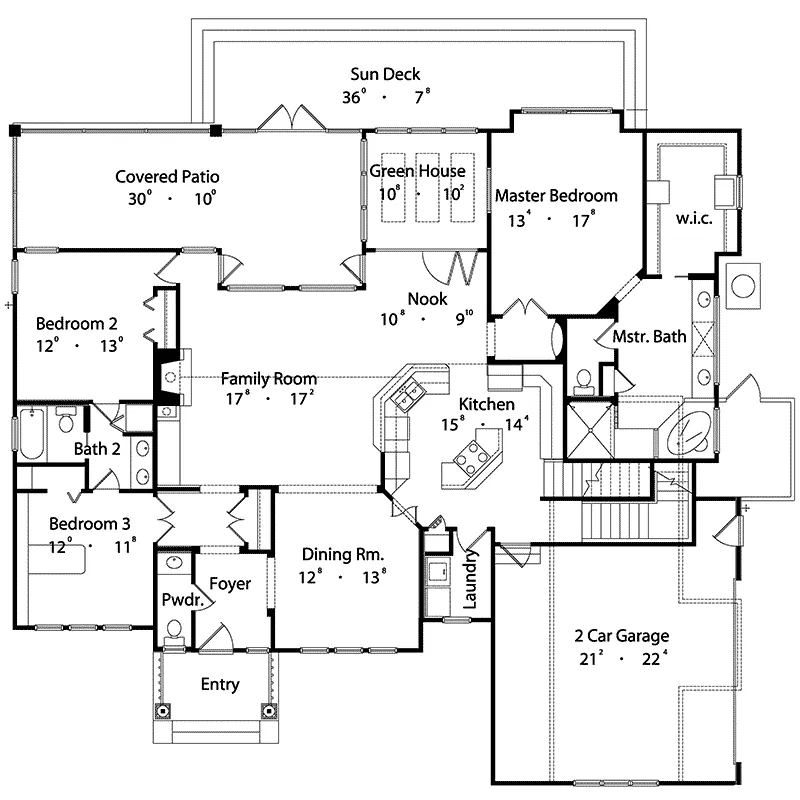 Ranch House Plan First Floor - Sunnyisle Craftsman Home 047D-0111 - Shop House Plans and More
