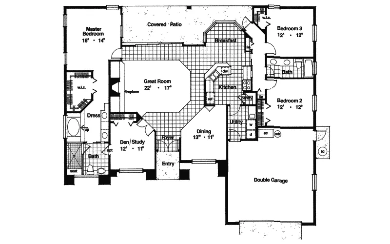Ranch House Plan First Floor - Palm Breeze Florida Style Home 047D-0117 - Shop House Plans and More