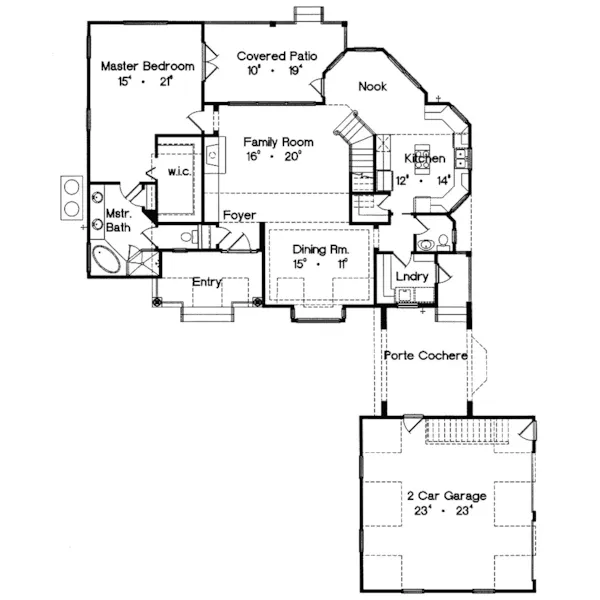 Southern House Plan First Floor - Vizcaya Southern European Home 047D-0124 - Shop House Plans and More