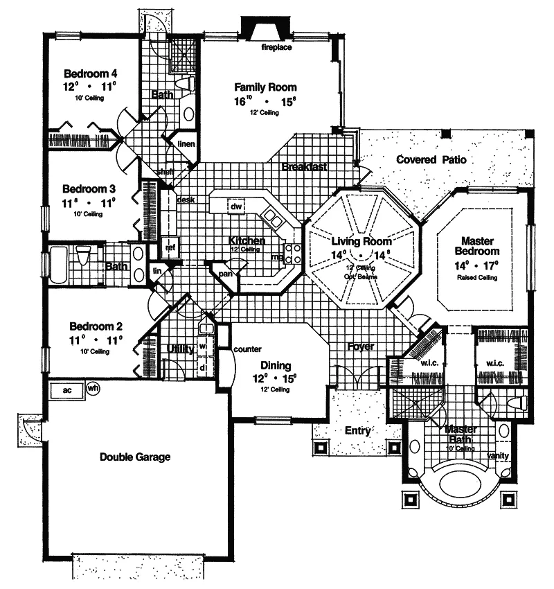 Santa Fe House Plan First Floor - Ellaville Sunbelt Home 047D-0128 - Search House Plans and More