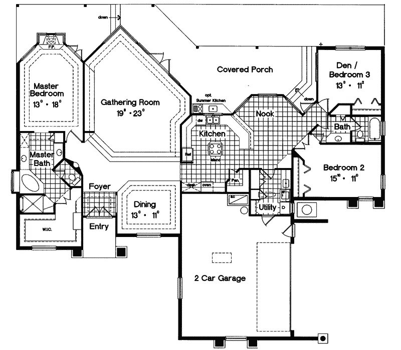 Sunbelt House Plan First Floor - Boynton Beach Ranch Home 047D-0129 - Search House Plans and More