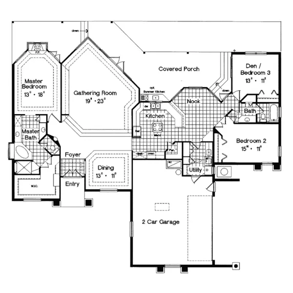 Sunbelt House Plan First Floor - Boynton Beach Ranch Home 047D-0129 - Search House Plans and More