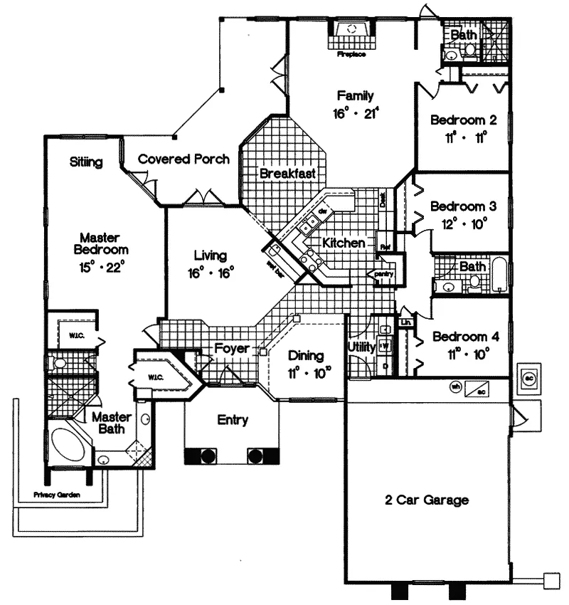Ranch House Plan First Floor - Hanson Sunbelt Stucco Home 047D-0130 - Search House Plans and More
