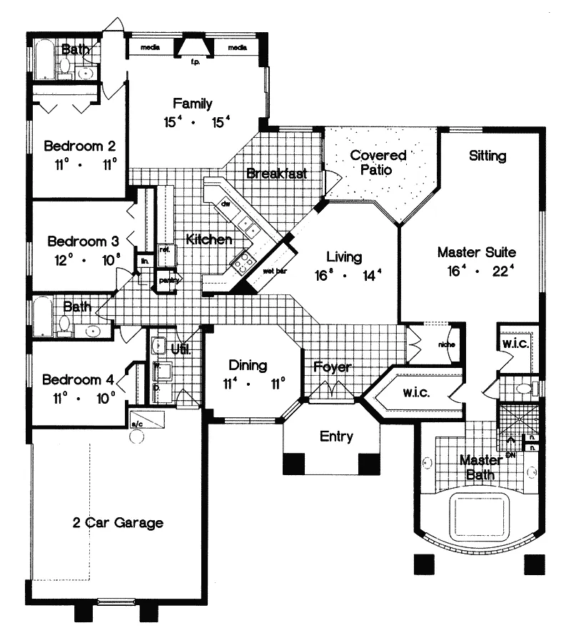 Ranch House Plan First Floor - Drifton Sunbelt Ranch Home 047D-0132 - Search House Plans and More
