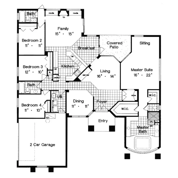 Ranch House Plan First Floor - Drifton Sunbelt Ranch Home 047D-0132 - Search House Plans and More