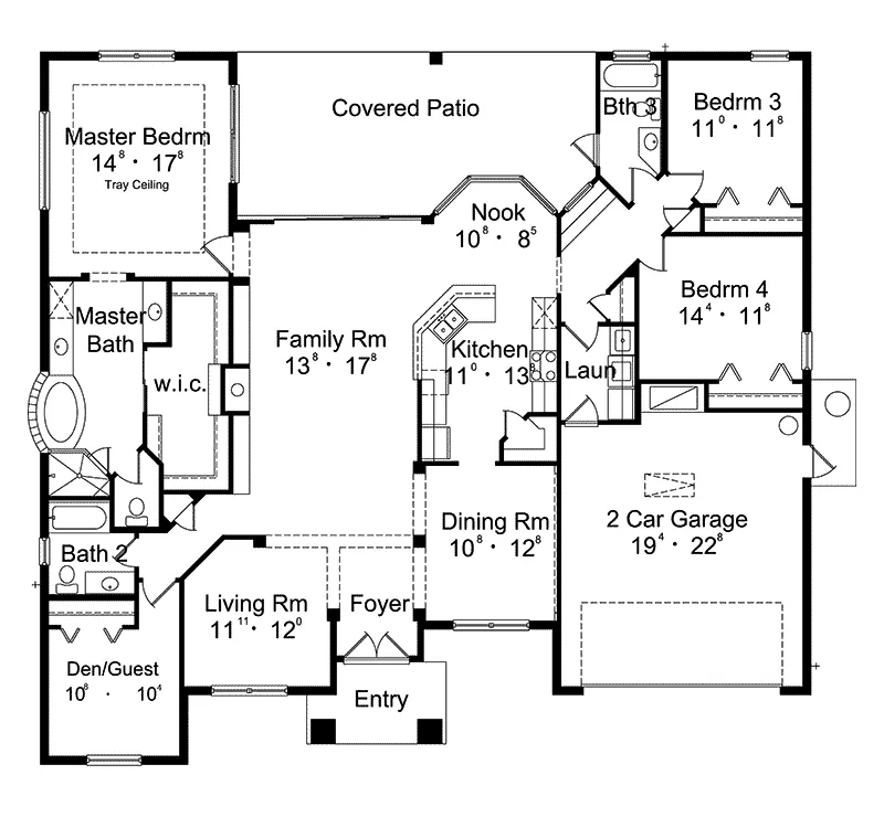 Ranch House Plan First Floor - Coral Manor Florida Style Home 047D-0133 - Search House Plans and More