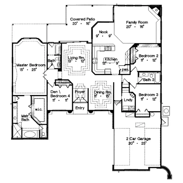 Traditional House Plan First Floor - Sea Ranch One-Story Home 047D-0144 - Shop House Plans and More