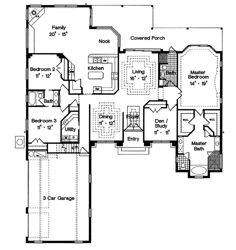 Ranch House Plan First Floor - Palmetto Bay Sunbelt Home 047D-0146 - Shop House Plans and More