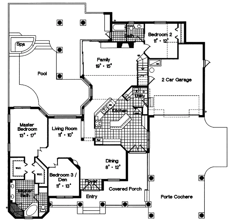 Ranch House Plan First Floor - Dowling Park Farmhouse 047D-0148 - Search House Plans and More