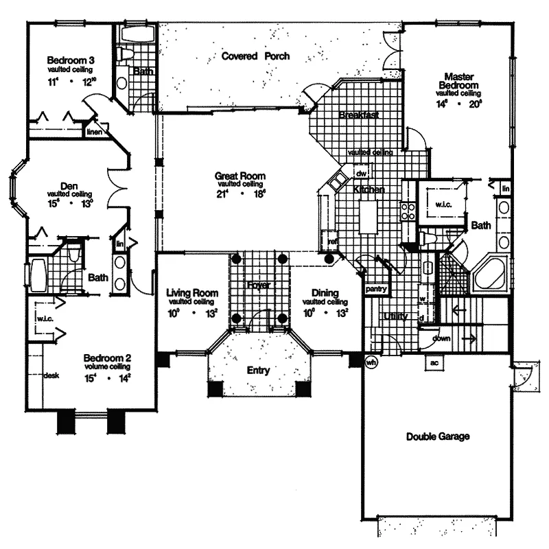 Spanish House Plan First Floor - Pinetta Floridian Sunbelt Home 047D-0150 - Shop House Plans and More