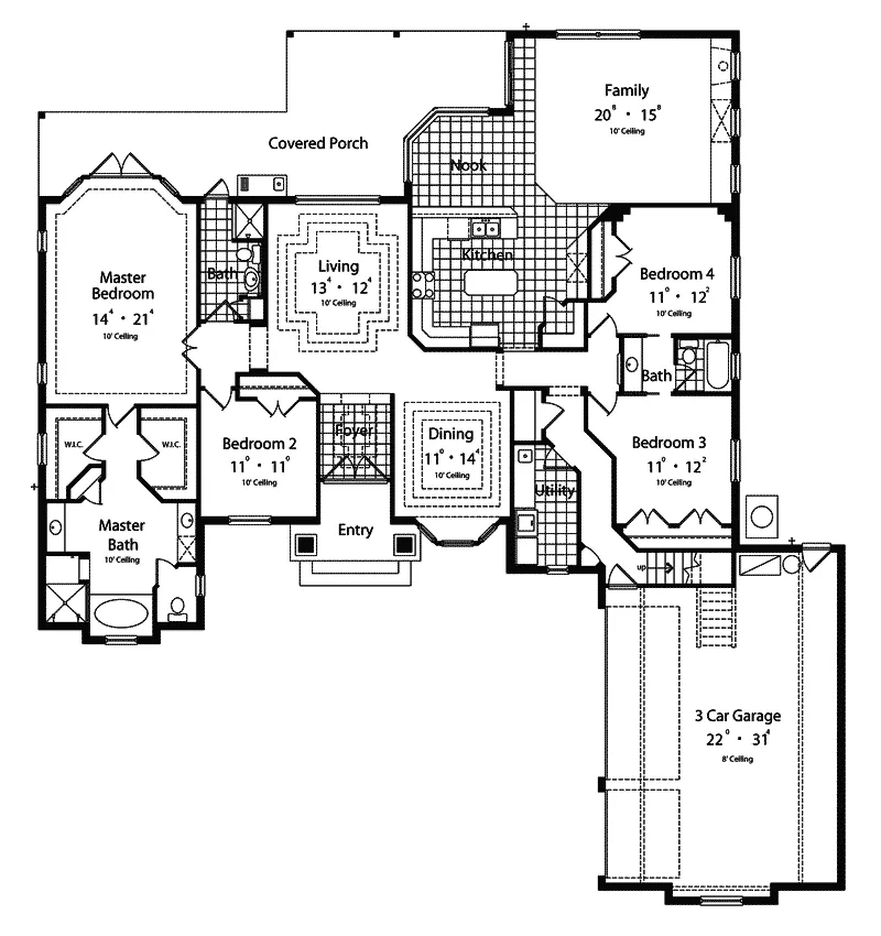 Sunbelt House Plan First Floor - Perry Park European Home 047D-0151 - Shop House Plans and More